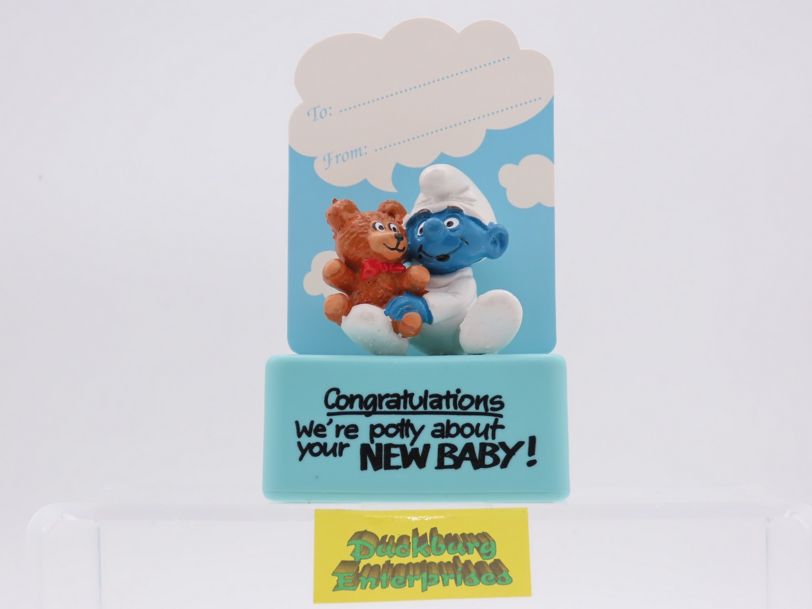 Viereck Spruchsockel  Baby Schlumpf mit Teddy smurf podest base Schleich 177813