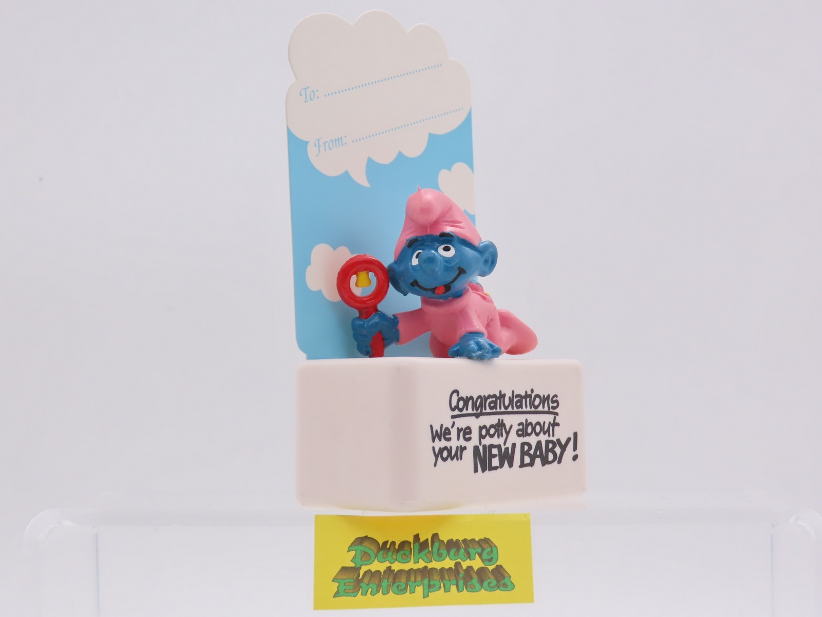 Viereck Spruchsockel  Baby Schlumpf mit Rassel pink smurf podest Schleich 177811