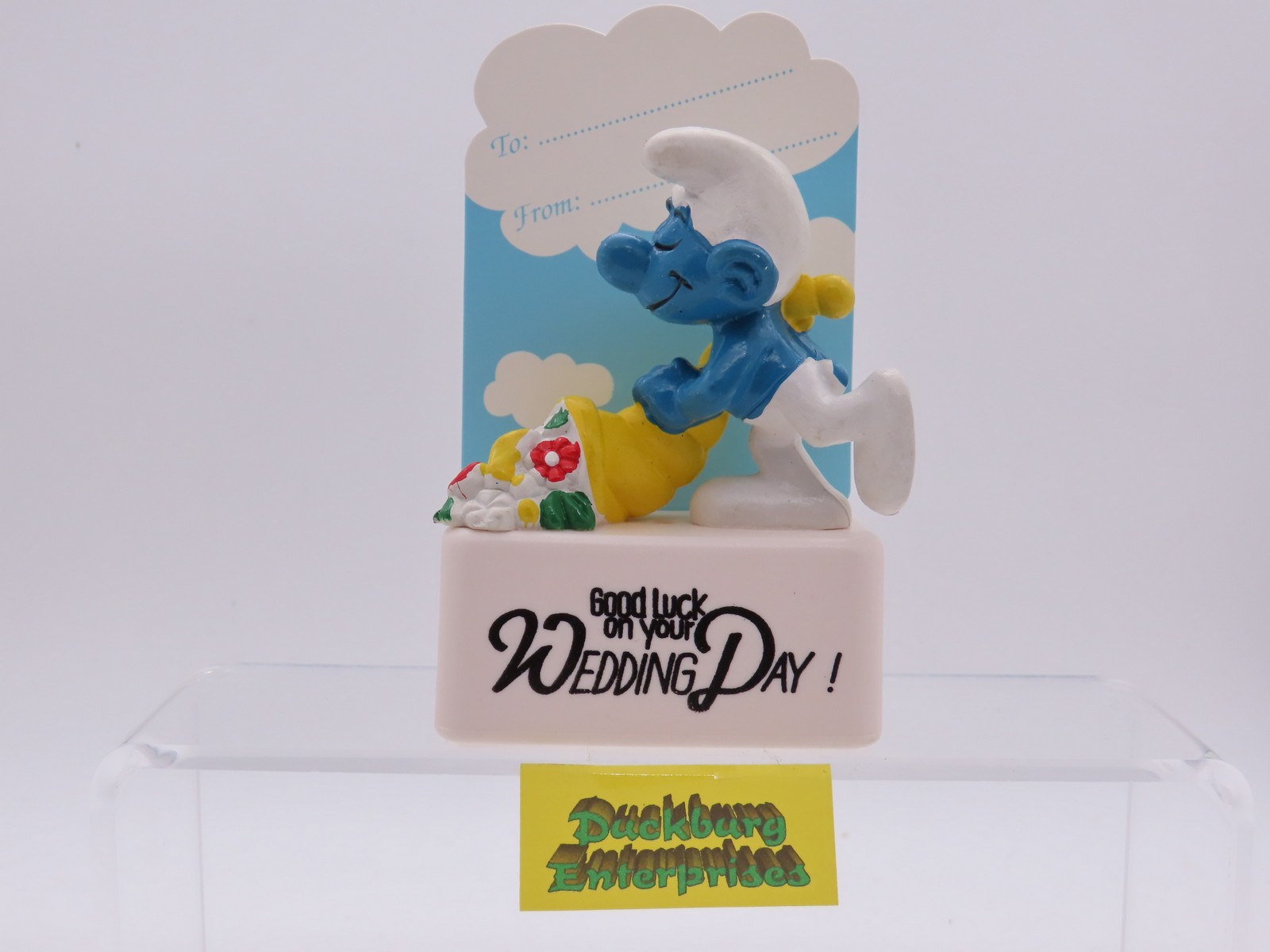 Viereck Spruchsockel   Schlumpf mit Füllhorn smurf podest base Schleich 177869