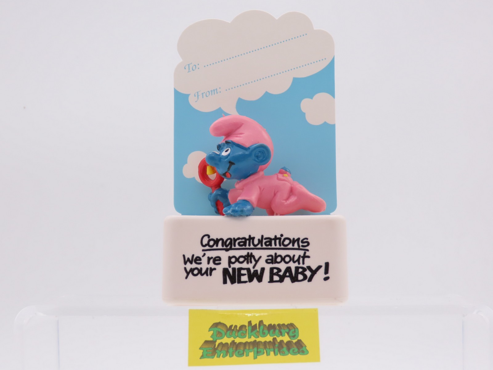 Viereck Spruchsockel  Baby Schlumpf mit Rassel pink smurf podest Schleich 177811