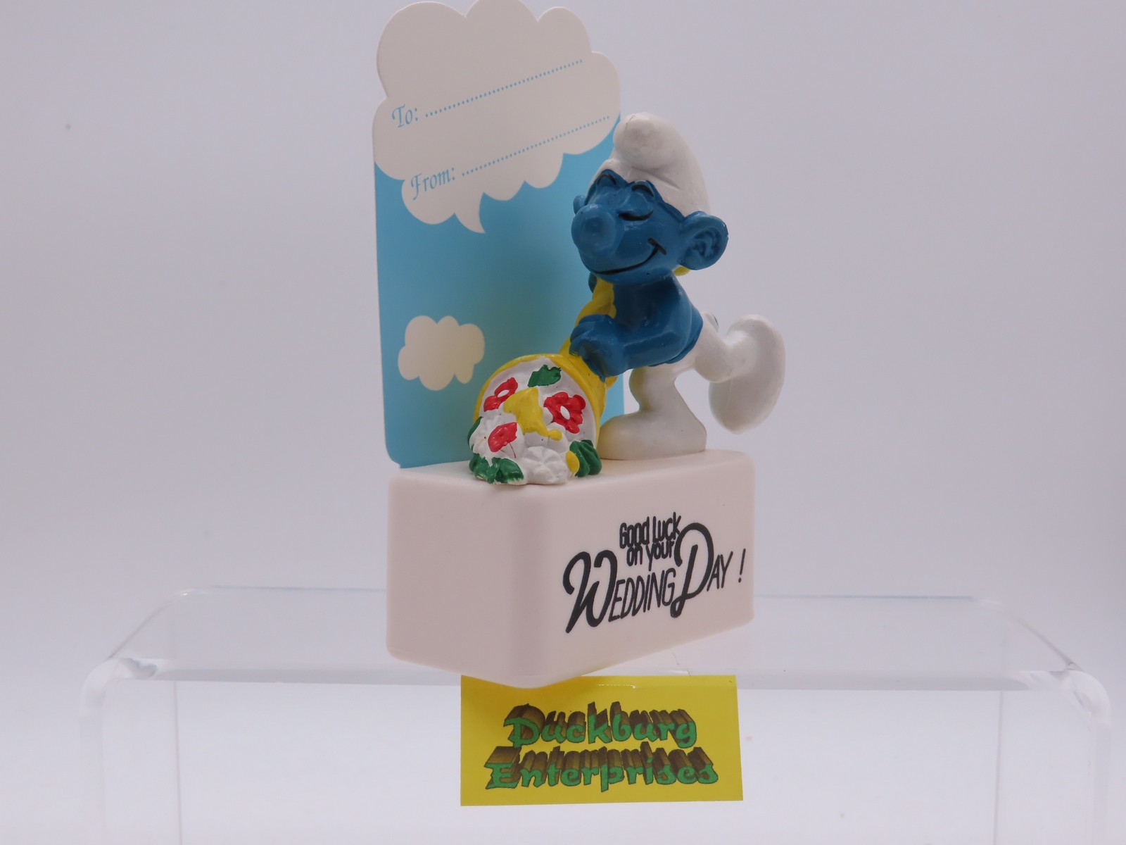 Viereck Spruchsockel   Schlumpf mit Füllhorn smurf podest base Schleich 177869